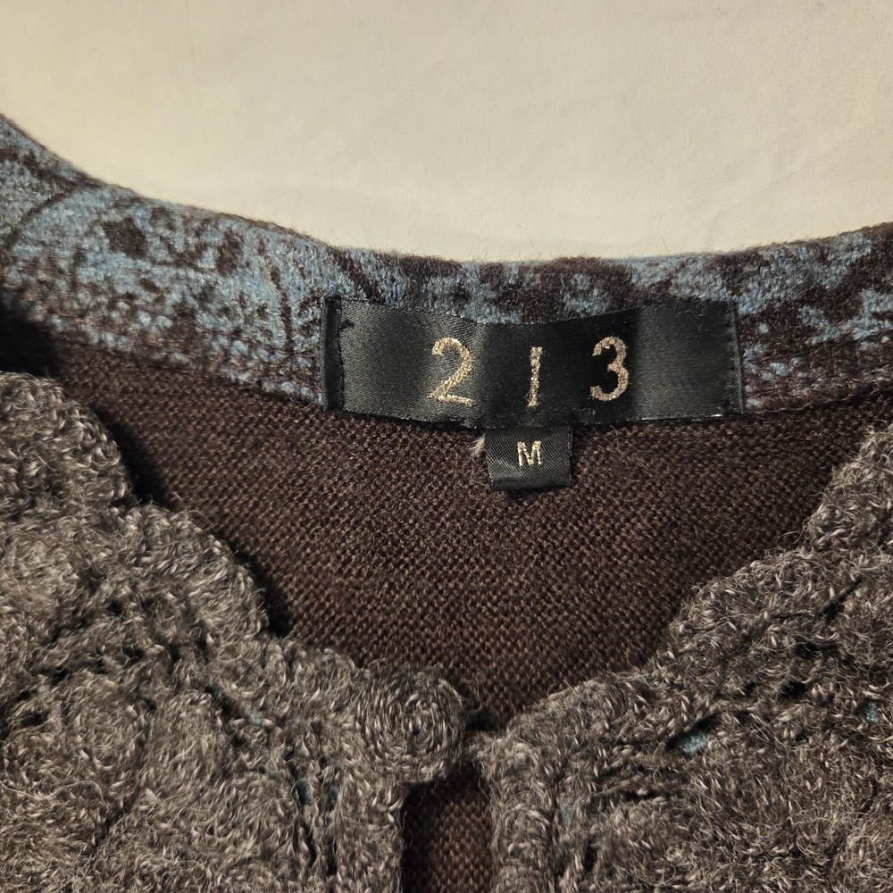 213 Wool Blend Short Sleeve Mini Sweater Dress Boho, Women's Size M, Brown Blue - Picture 4 of 10
